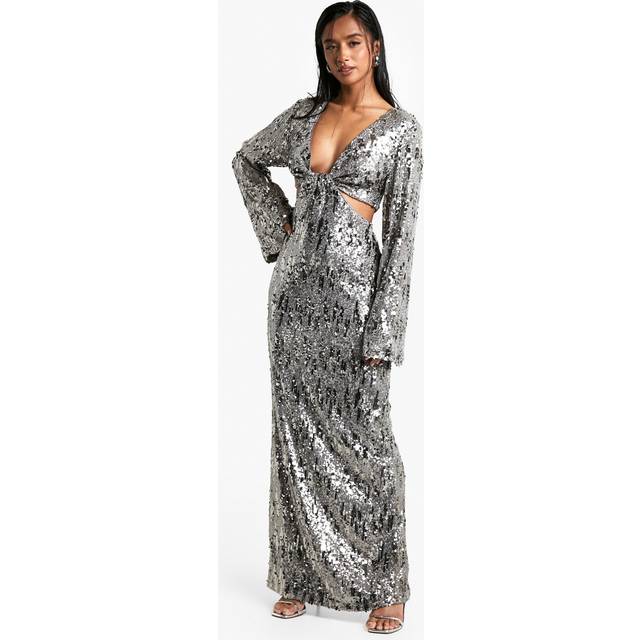 Womens Petite Sequin Twist Front Maxi Dress - Metallics - 14, Metallics
