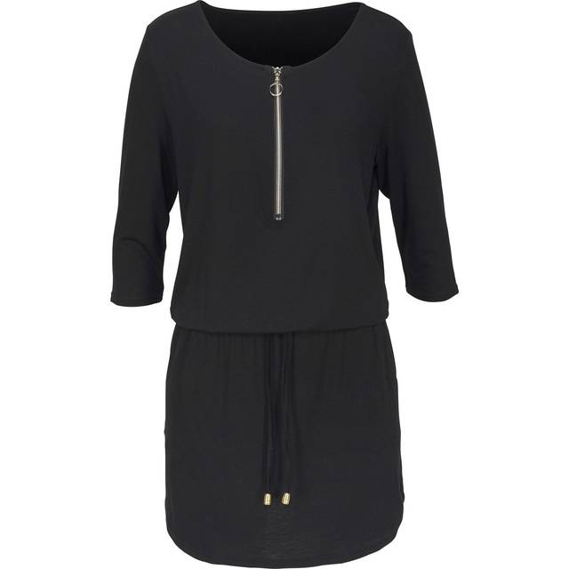 LASCANA Zip Front Jersey Dress with Elasticated Waist - Gold