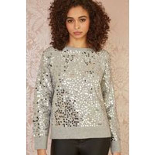 Grey All Over Sequin Relaxed Fit Jumper - L