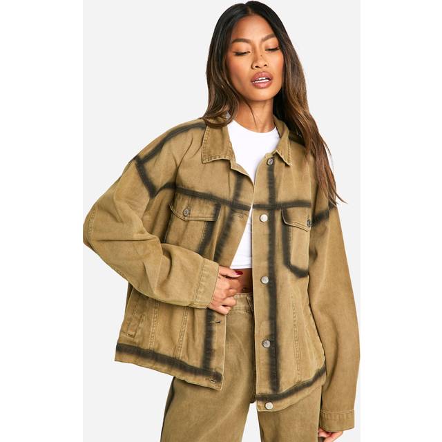 Womens Contrast Seam Detail Denim Jacket - Beige - 12, Beige