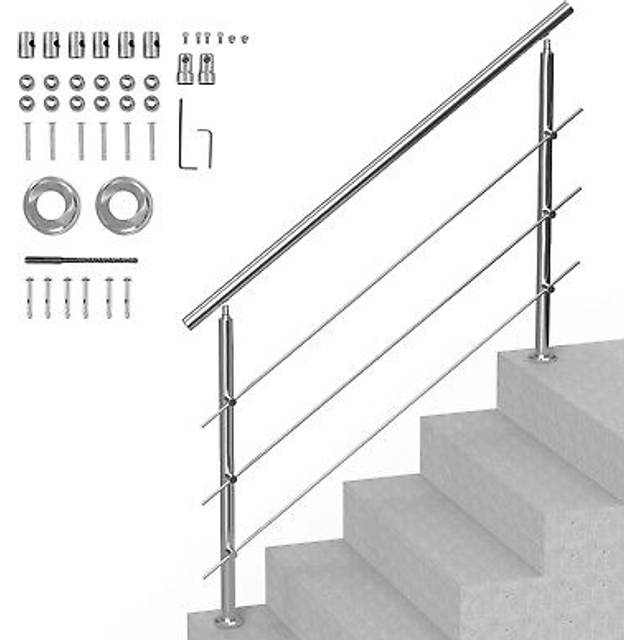 VEVOR 59in Handrails for Outdoor Steps 3 Crossbars Staircase for Porch Deck