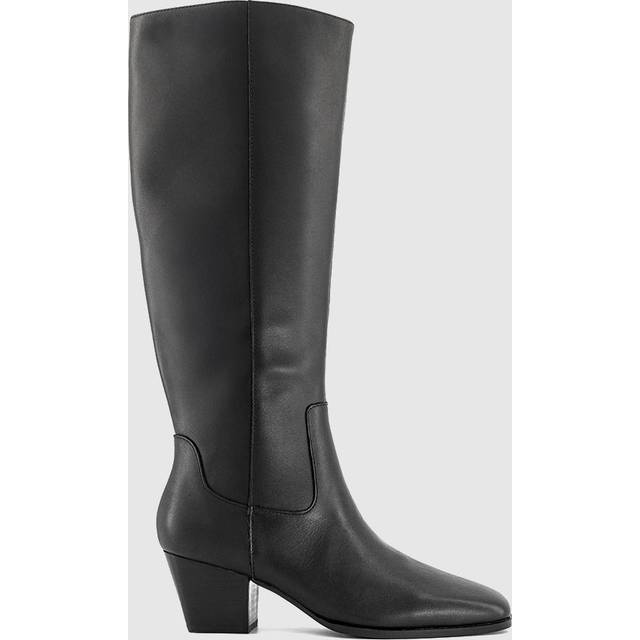 OFFICE Womens Karter Western Heel Knee High Boots Black Leather, 3