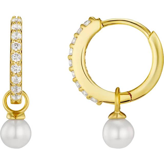 Orelia Luxe Pave Cubic Zirconia Pearl Drop Earrings, Gold