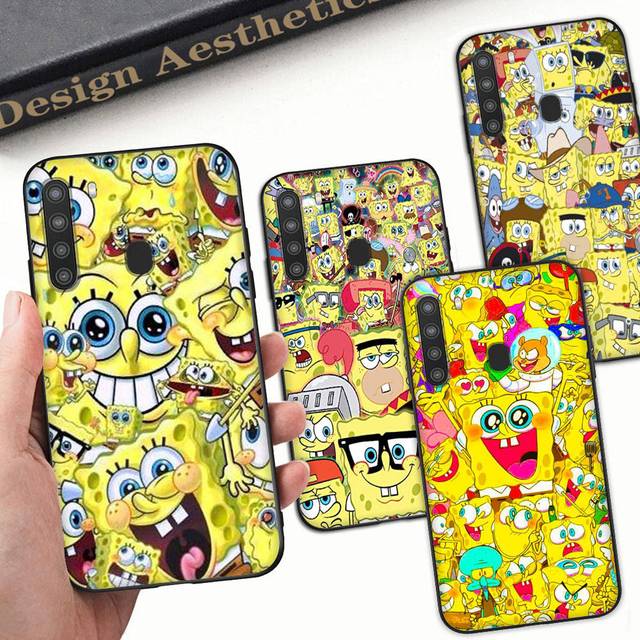 PB2 SpongeBob Svart Sofffodral för iPhone 16 15 Plus 14 13 Pro 8 SE XR XS Max P30 Nova 5T Y5P Y6 Y7 Y8P Y9 Realme C30 C33 C31 VIVO Y36 V27 iPhone 11 Pro Max ebenholts