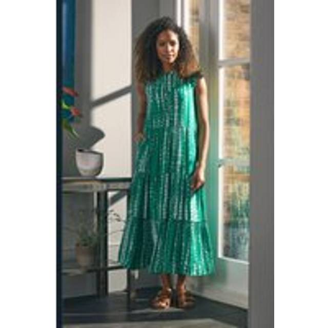 Izabel London Tie Dye Print Frill Cap Sleeve Maxi Dress In Green - 10