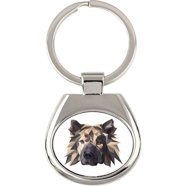 Eurasian, Eurasier - geometric keychain with a photo and the inscription Art-Dog white