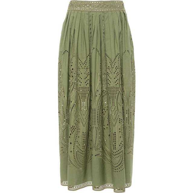 Alberta Ferretti - cut-out detail poplin midi skirt - women - Cotton/Polyester - 38 - Green
