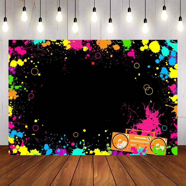 Avezano 5x3ft Let's Glow Splatter Photo Background Glow Neon Party Backdrop Blacklight Disco Retro Dance Party Decoration Supplies Birthday Party Bann