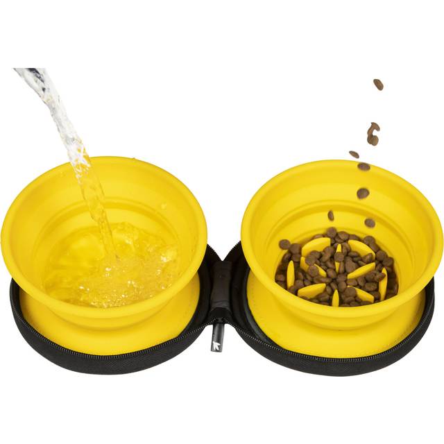 Kiwi Walker Orange Double Travel Bowl with Slowfeeder