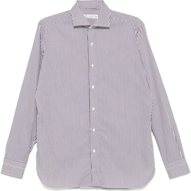 Borrelli - pinstripe shirt - men - Cotton - 42 - Brown