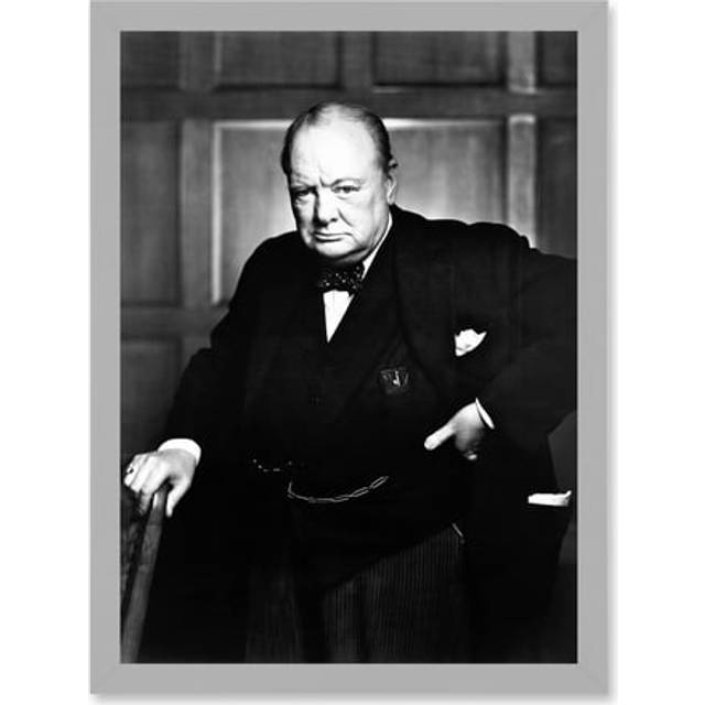 Vintage Photo Portrait Winston Churchill Britain Prime Minister UK Artwork Framed Wall Art Print A4 - Grey - One Size