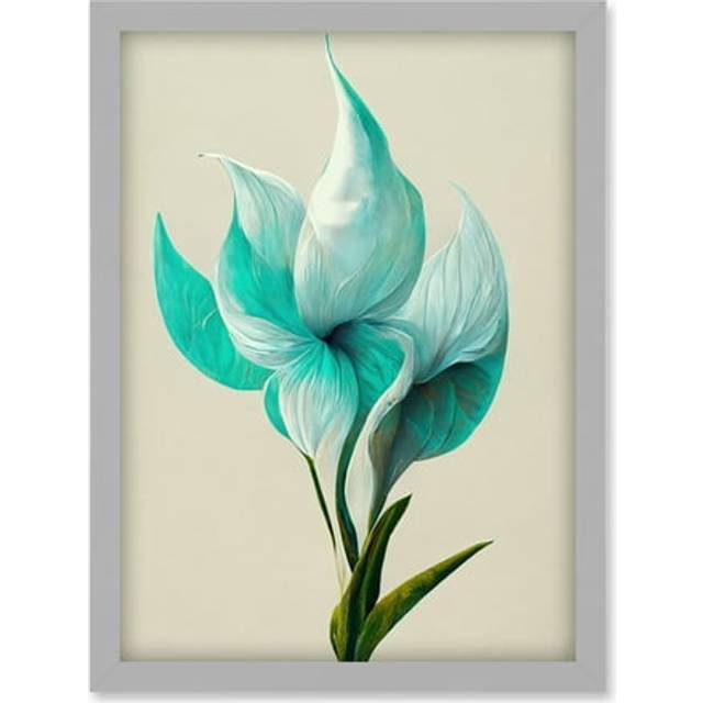 Elegant White Aqua Calla Lilies Painting Artwork Framed Wall Art Print A4 - Grey - One Size