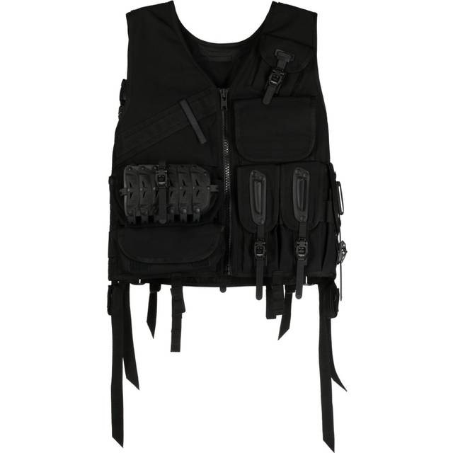 Canvas Vest Black Sleeveless V-Neck Zip