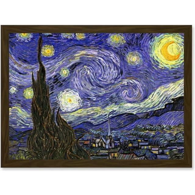 Vincent Van Gogh Starry Night Strs Swirl 1888 A4 Artwork Framed Wall Art Print - Brown - One Size