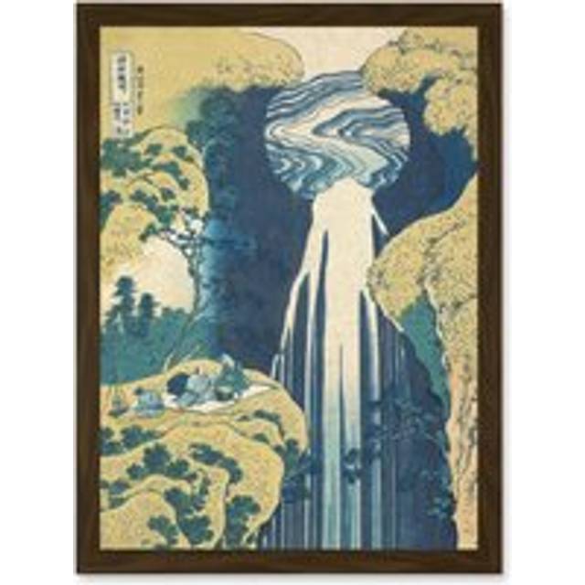 Hokusai Amida Falls Kisokaido Road Japan Waterfall Painting Artwork Framed Wall Art Print A4 - Brown - One Size