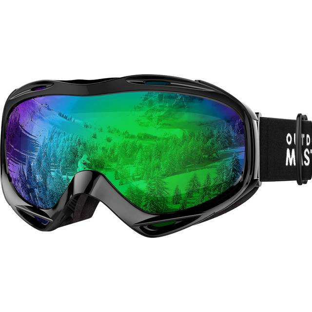 OutdoorMaster OTG Ski Goggles - Over Glasses Ski/Snowboard Goggles for Men  Women & Youth - 100% UV Protection (Black Frame + VLT 32% Green Lens)