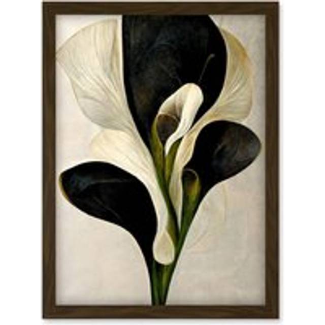 Beautiful White Calla Lily Flower Abstract Bouquet Artwork Framed Wall Art Print A4 - Brown - One Size
