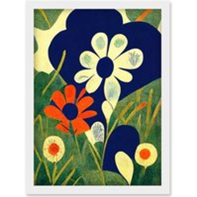 Henri Matisse Style Floral Meadow Abstract Macro Artwork Framed Wall Art Print A4 - White - One Size