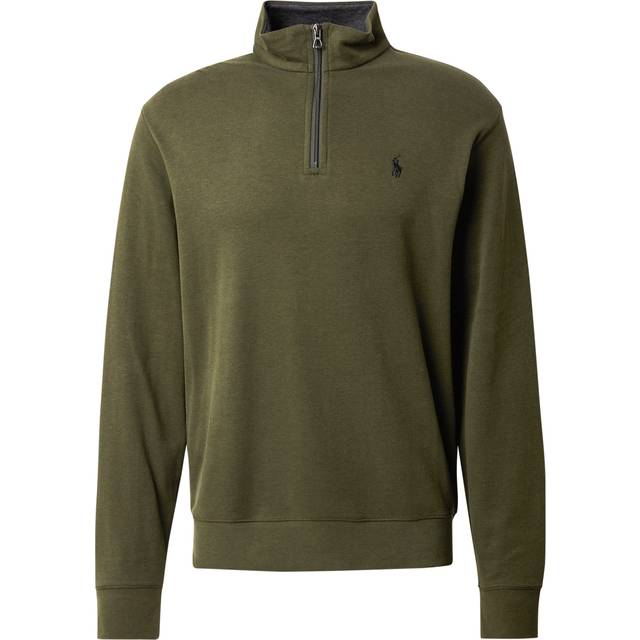 Polo Ralph Lauren – Mörkgrön, dubbelstickad sweatshirt i jacquard med ikonlogga och kort dragkedja-Grön/a