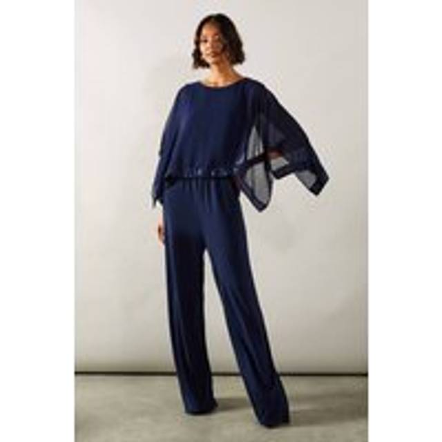 Womens Tall Occasion Sequin Overlay Jumpsuit - Navy - 18