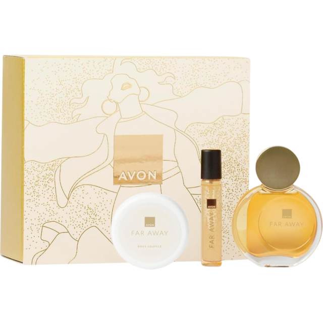Far Away Original for Her Three Piece Gift Set with Eau de Parfum 50ml, Body Souffle 75ml and Purse Spray 10ml in a Gift Box, Oriental and Floral