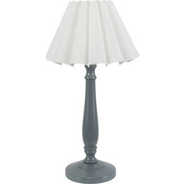 Victoria Grey Wood Candlestick Stem Table Lamp with White Scallop Tapered Shade