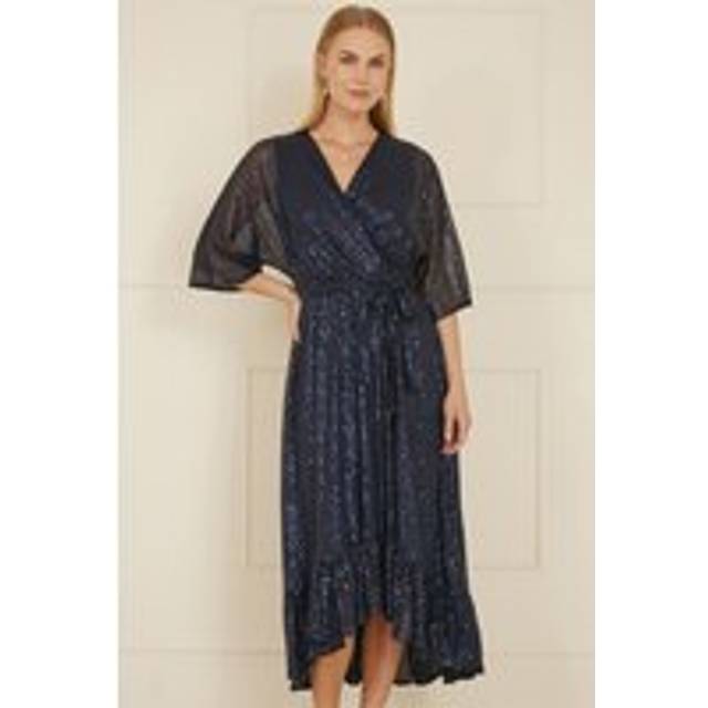Navy Sequin Kimono Midi Wrap Dress - 12