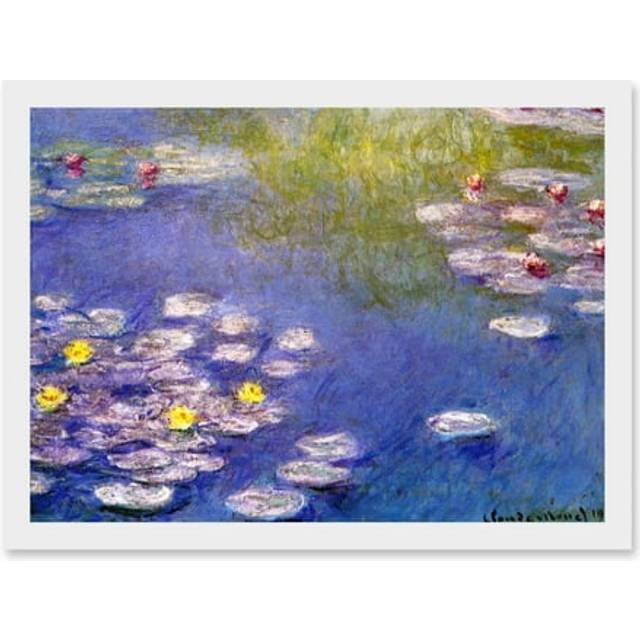 Monet Water Lilies At Giverny Old Master Painting Artwork Framed Wall Art Print A4 - White - One Size