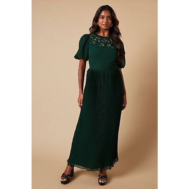 Oasis womens fit flare dress black floral pleated short sleeve midi