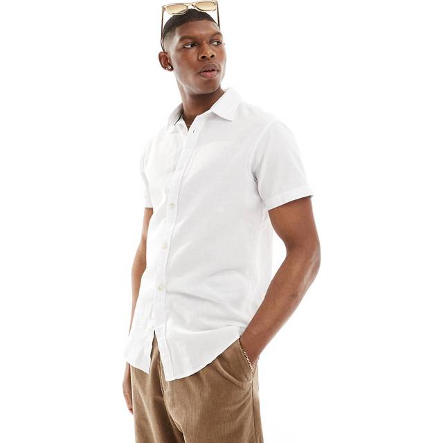 Jack & Jones Linen Blend Short Sleeve Shirt - White