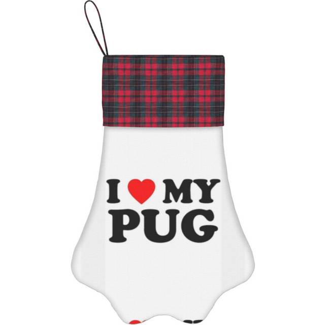 (I Love My Pug Style NY Heart Dog Gift=6064) Paw Christmas Stockings Buffalo Tartan Plaid for Cats Dogs Pet Hanging Xmas Tree Decorations