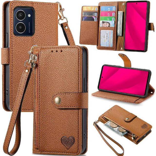 (Brown) Flip Case for Hmd Pulse Pro Leather Case Wallet Love Shockproof Zipper
