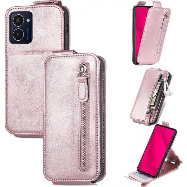 (Rose Gold ) Zips Flip Case for Hmd Pulse Pro Wallet Function Exquisite Business Leather Case Flip Cover Fashion Design