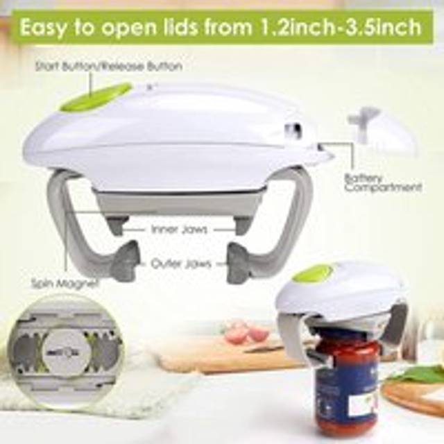 Electric Jar Opener - Strong and Sturdy Kitchen Tool for Sealed Jars - Automatic Hands-Free Jar Opener with Less Effort to Open (White)