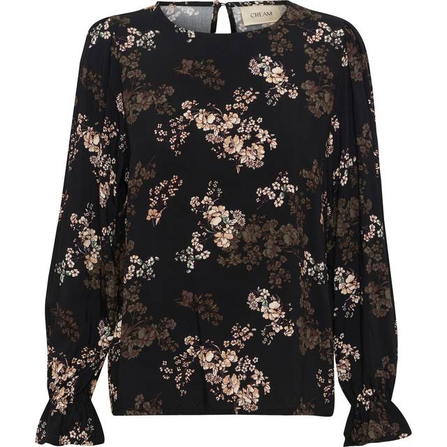 Cream, Blouses, female, Multicolor, S/M, Autumn Flowers Black Blouse