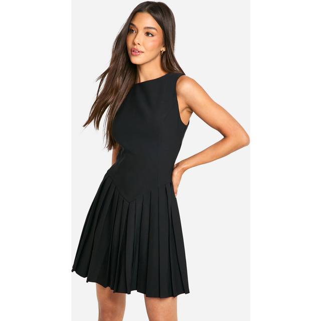 Womens Pleated Tailored Mini Dress - Black - 16, Black