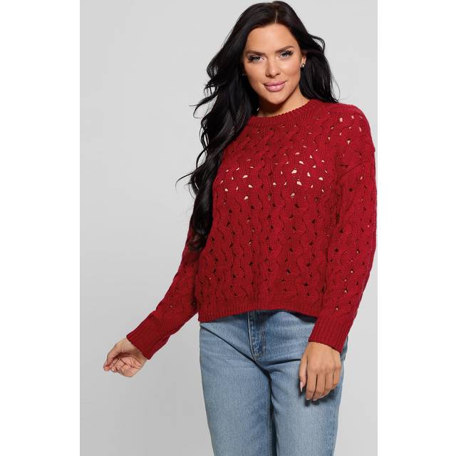 Guess Wool-Blend Cable-Knit Sweater - Red