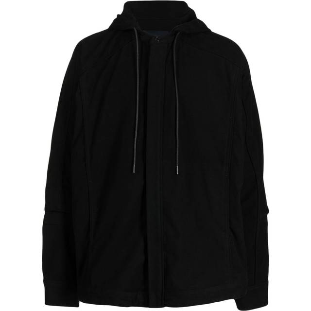 Juun.J - drawstring-hood cotton-blend shirt - men - Cotton/Polyurethane - 48 - Black