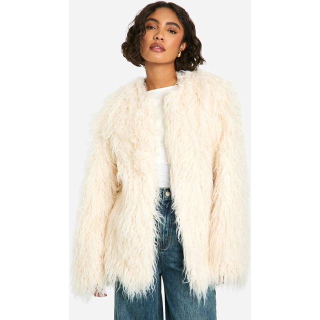 Womens Tall Mongolian Faux Fur Coat - White - 6, White