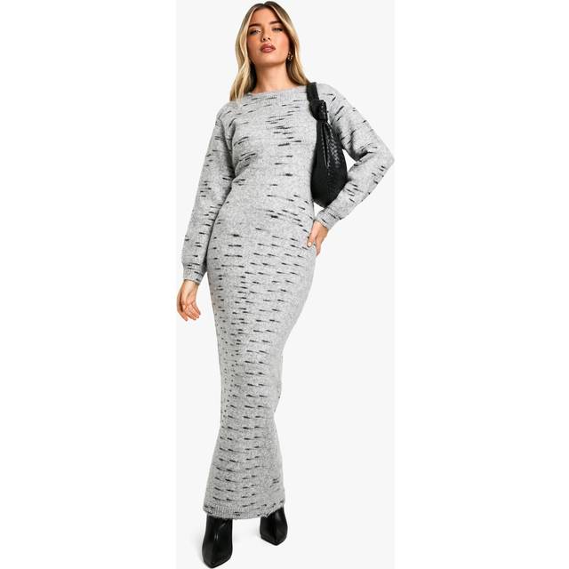 Womens Soft Knit Marl Knitted Maxi Dress - Grey - S, Grey