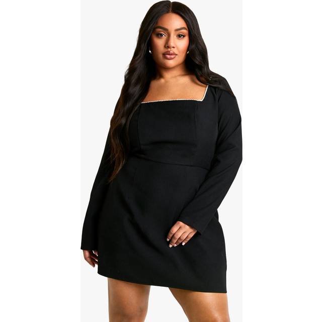 Womens Plus Pearl Detail Bandeau Skater Dress - Black - 26