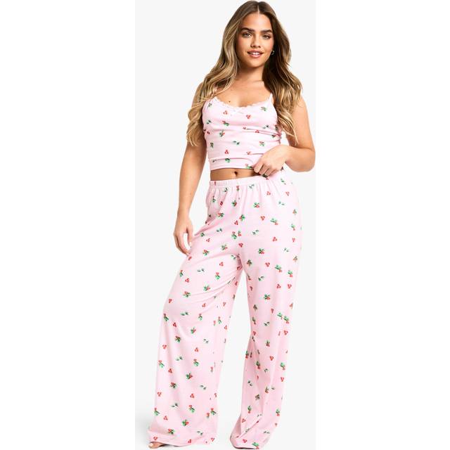 Womens Petite Holly Print Cami And Trouser Pj Set - Pink - 14, Pink