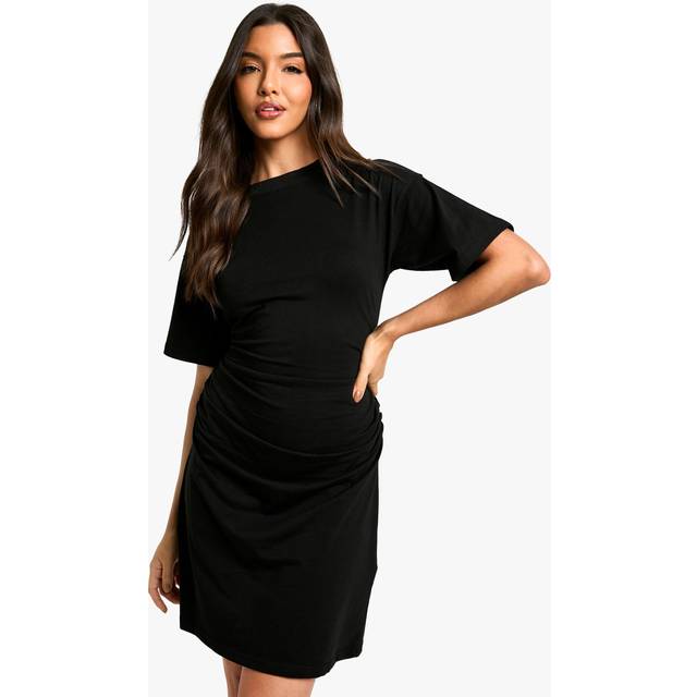 Womens Ruched Side T-shirt Mini Dress - Black - 12