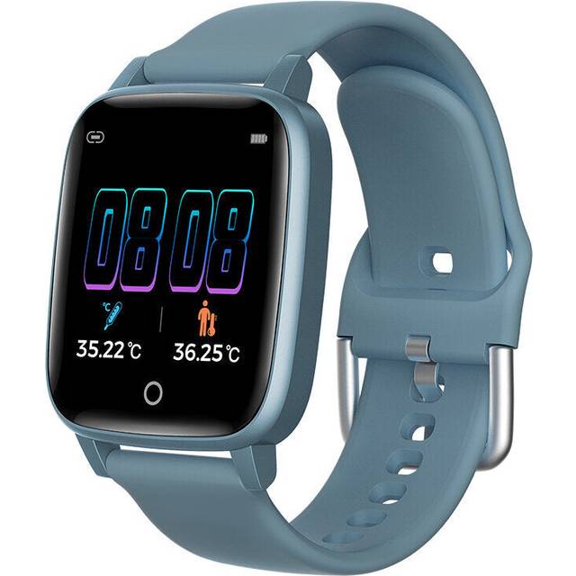(Blue) Bluetooth 5.0 Temperature Measurement Wristband Hyperthermia Alert Fitness Tracker Smart Watch