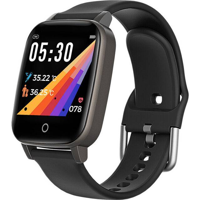 (Black) Bluetooth 5.0 Temperature Measurement Wristband Hyperthermia Alert Fitness Tracker Smart Watch