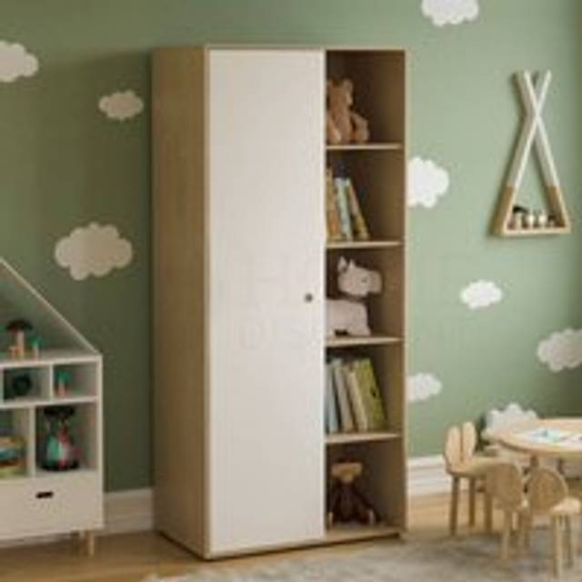 Home Discount - Neptune 1 Door Wardrobe With Hanging Rail & Storage Shelf, White-&-Oak