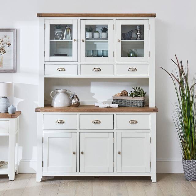 Cheshire white painted large glazed dresser sideboard - cupboard - cw37-cw37a