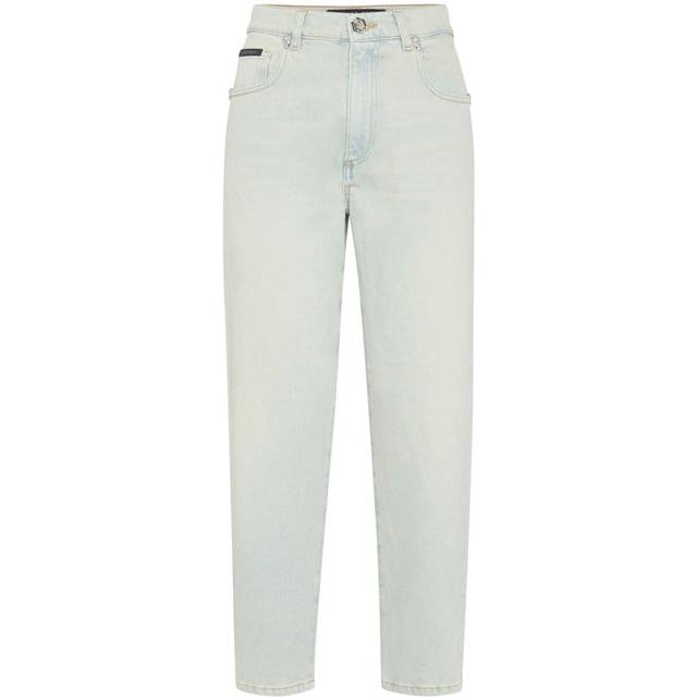 Philipp Plein - skull-studded tapered jeans - women - Cotton/Spandex/Elastane - 26 - Blue