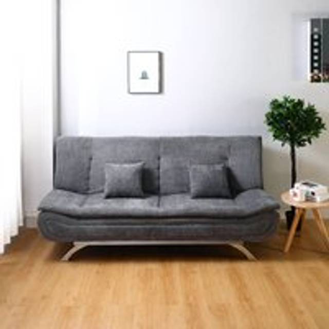 190cm Wide Grey 3 Seater Sofa Linen Convertible Sofa Bed with 2 Pillows