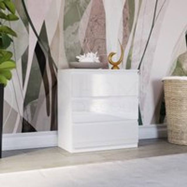 Vida Designs Glinton 3 Drawer Gloss Chest of Drawers Storage Bedroom Furniture - White - One Size
